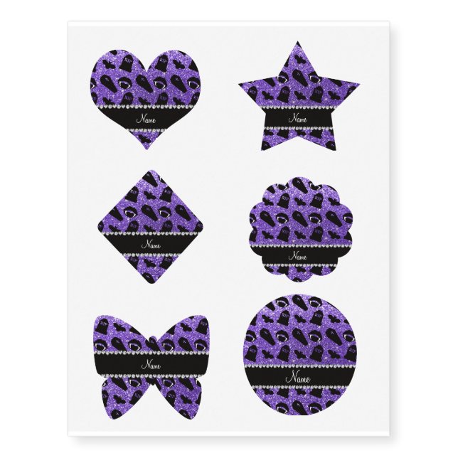 Personalized name purple glitter vampire temporary tattoos (Front)