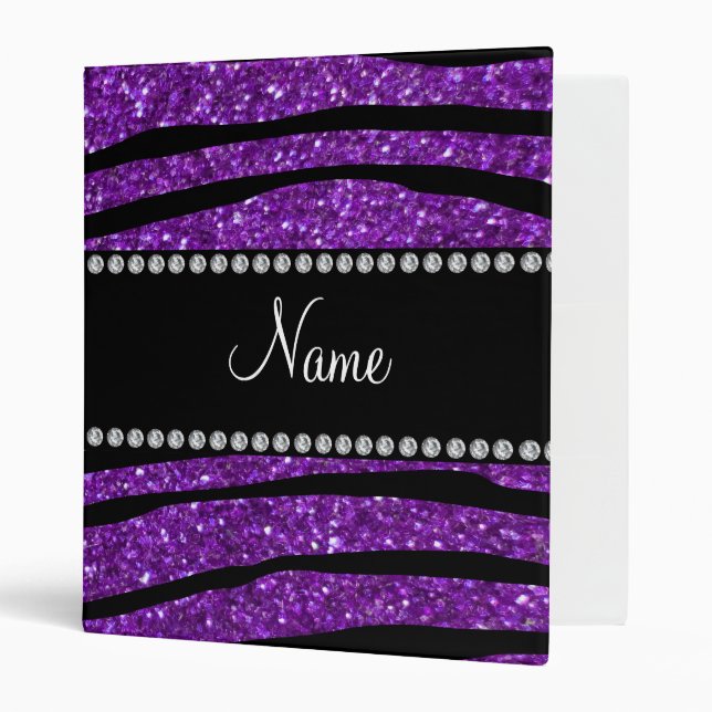 Personalized name purple glitter zebra stripes binder (Front/Inside)