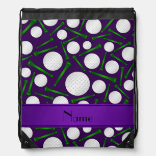 Personalized name purple golf balls tees drawstring bag
