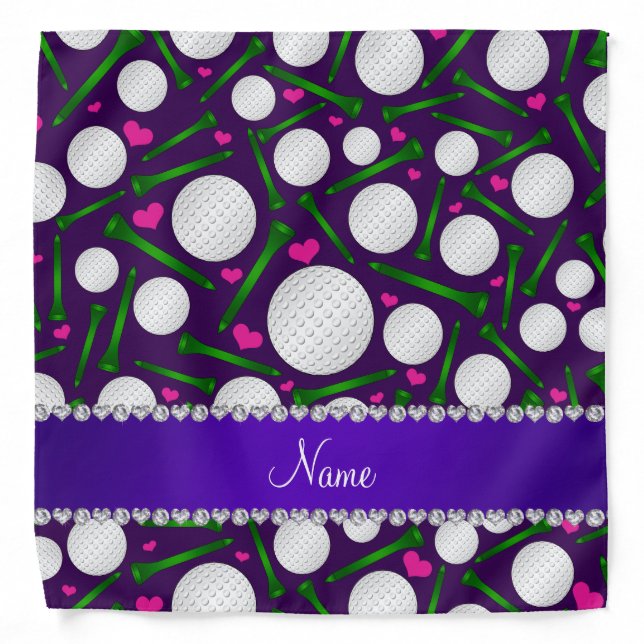 Personalized name purple golf balls tees hearts bandana (Front)