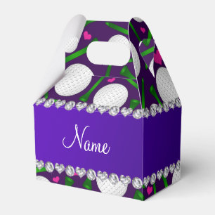 Personalized name purple golf balls tees hearts favor boxes