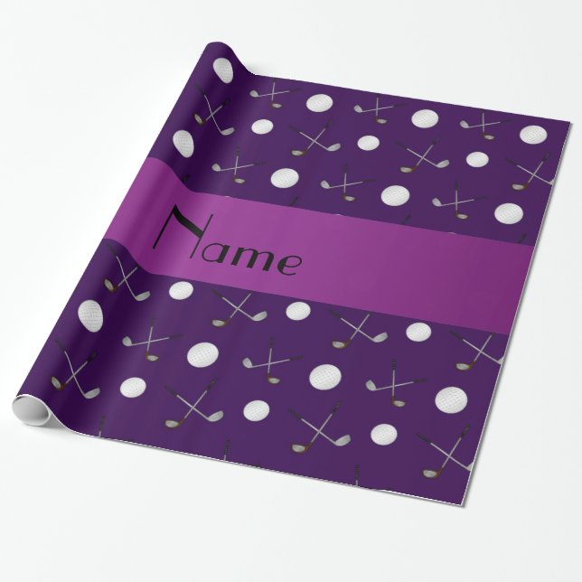 Personalized name purple golf balls wrapping paper (Unrolled)