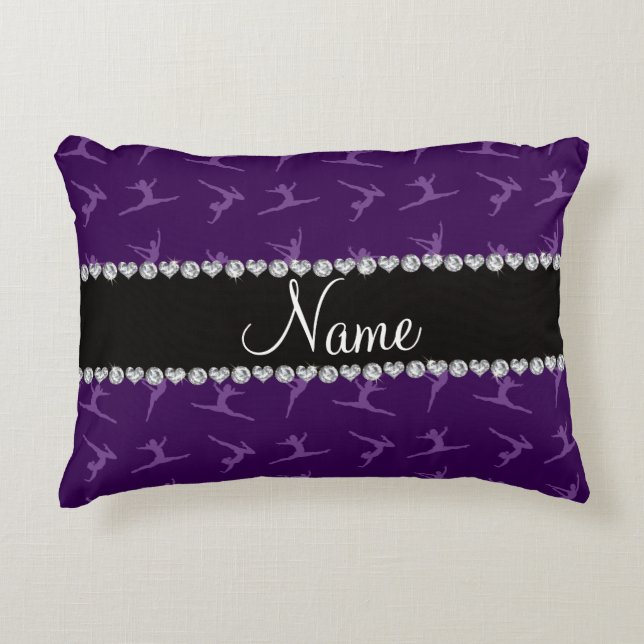 Personalized name purple gymnastics pattern accent pillow (Front)
