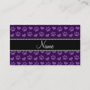 Personalized Name Purple Hearts And Paw Prints Calling Card by Brothergravydesigns at Zazzle