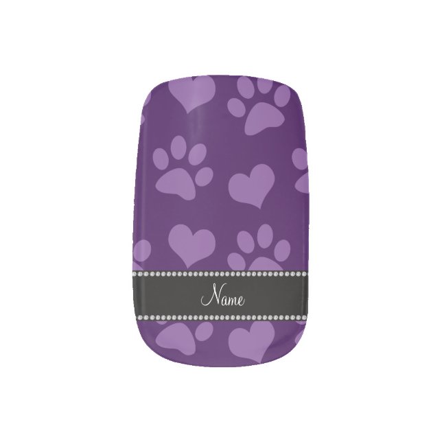 Personalized name purple hearts and paw prints minx nail art (Left Thumb)