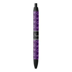 Personalized name purple hearts and paw prints pen
