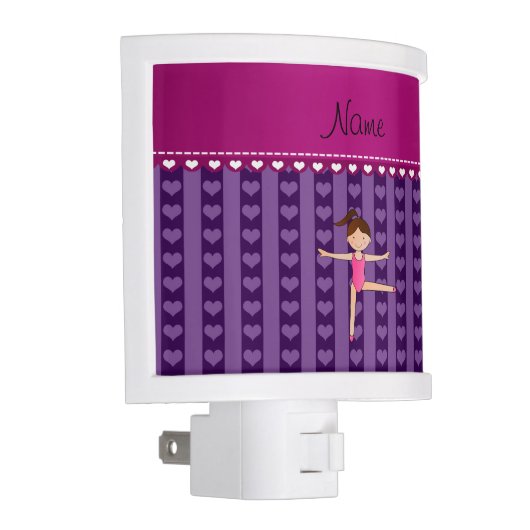 Personalized name purple hearts stripes gymnast night light (Right)