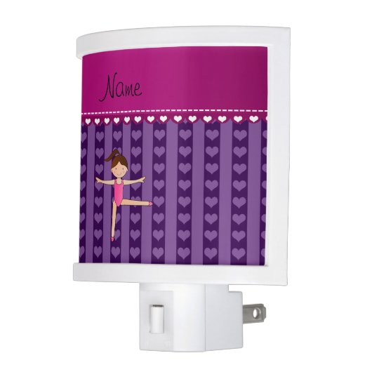 Personalized name purple hearts stripes gymnast night light (Left)