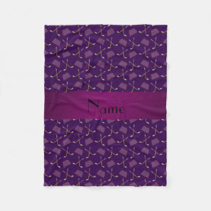 Personalized name purple hockey pattern fleece blanket