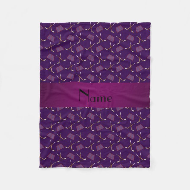 Personalized name purple hockey pattern fleece blanket (Front)