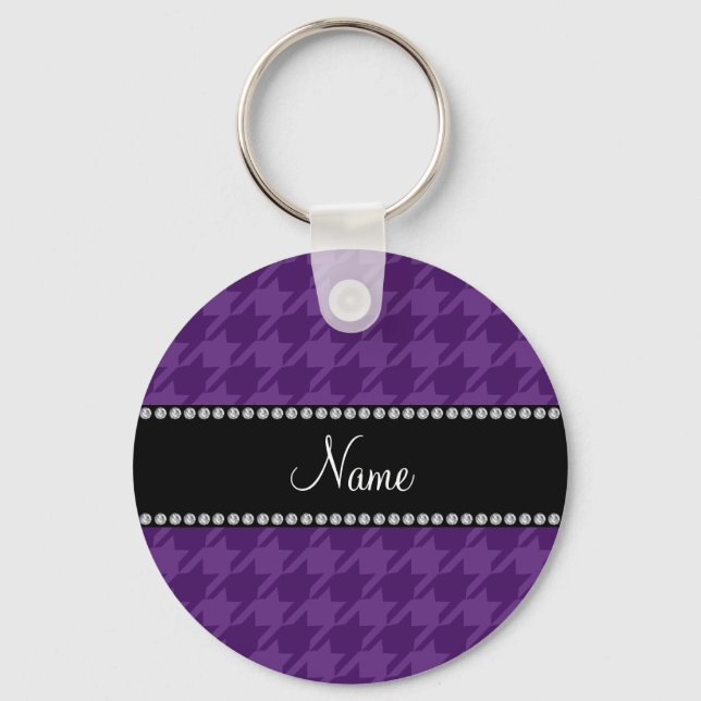 Personalized name purple houndstooth pattern keychain (Front)