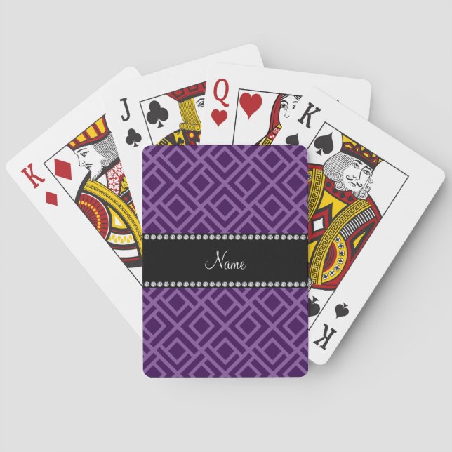 Personalized name purple interlocking triangles poker cards (Back)