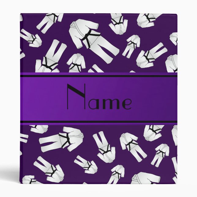 Personalized name purple karate pattern 3 ring binder (Front)