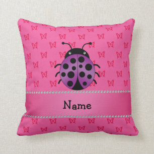 Personalized name purple ladybug pink butterflies throw pillow