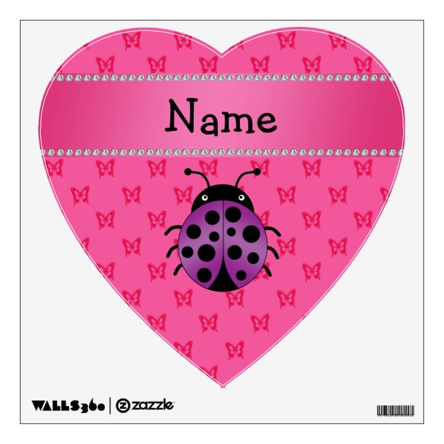 Personalized name purple ladybug pink butterflies wall decal (Front)