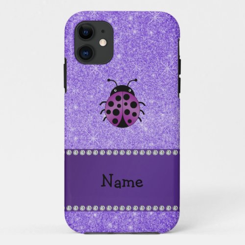 Personalized name purple ladybug purple glitter iPhone 11 case