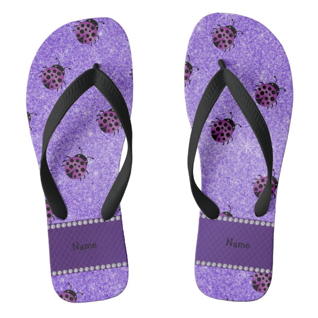 Personalized name purple ladybug purple glitter flip flops (Footbed)
