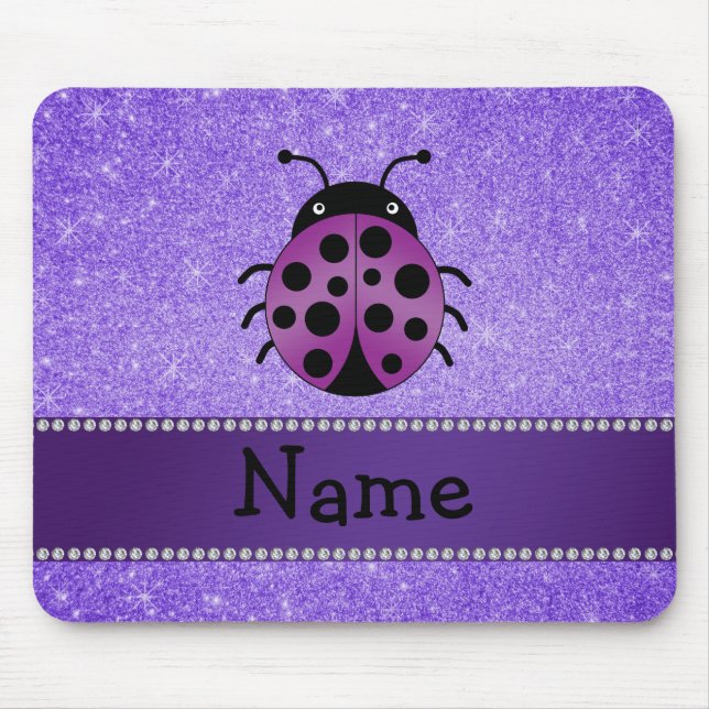 Personalized name purple ladybug purple glitter mouse pad (Front)