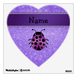 Personalized name purple ladybug purple glitter wall sticker