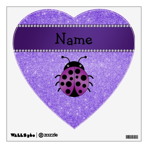 Personalized name purple ladybug purple glitter wall sticker