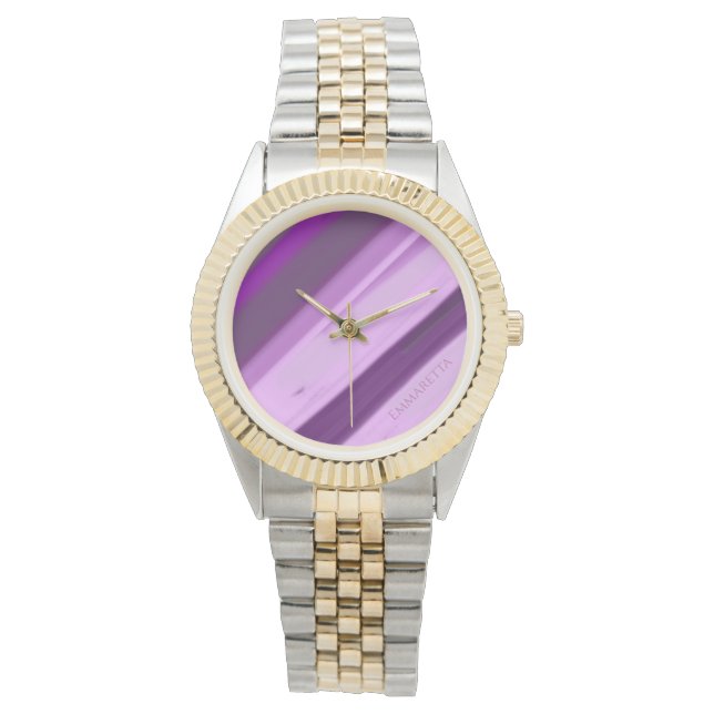 Personalized Name Purple Lavender Stripes  Watch (Front)