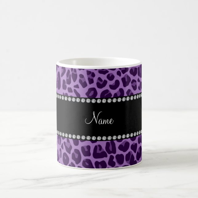 Personalized name purple leopard pattern coffee mug (Center)