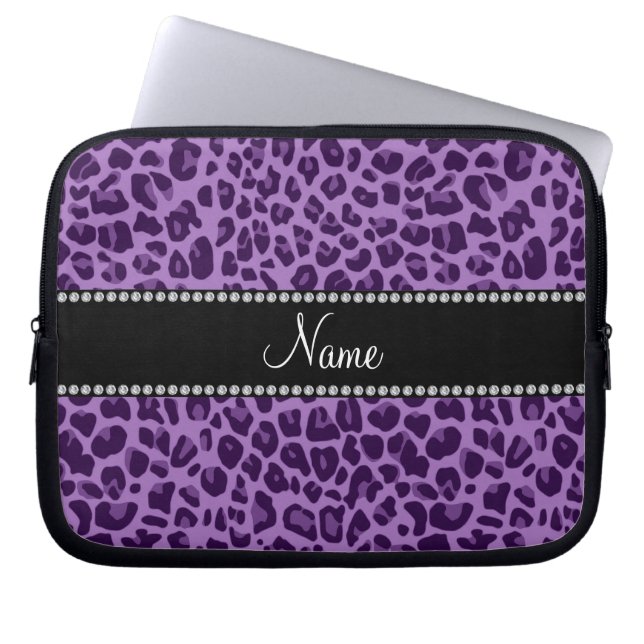 Personalized name purple leopard pattern laptop sleeve (Front)