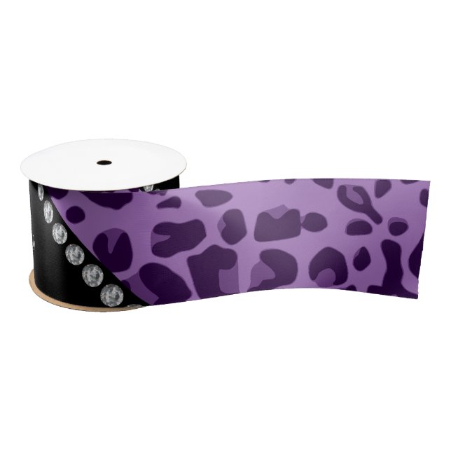 Personalized name purple leopard pattern satin ribbon (Spool)