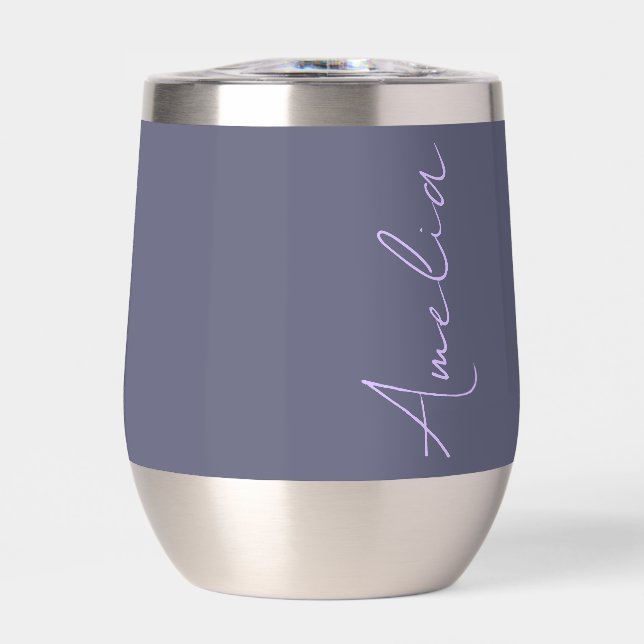 Personalized Name Purple Lilac Thermal Wine Tumbler (Front)