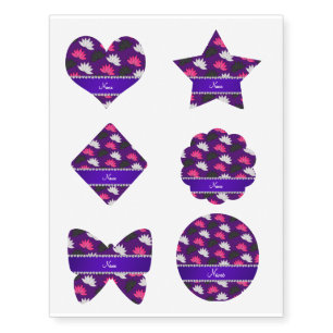 Personalized name purple lotus flowers temporary tattoos