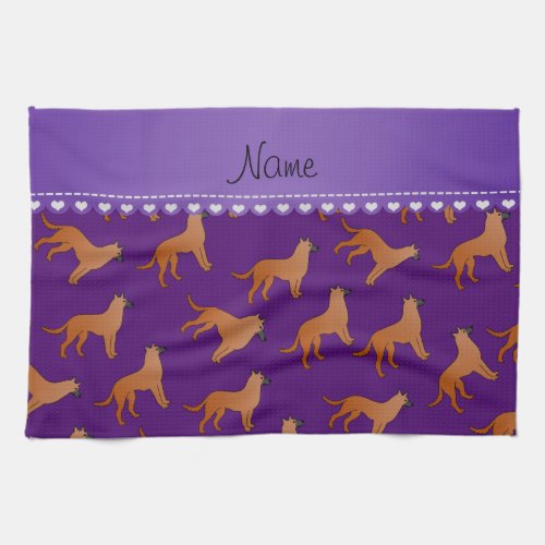 Personalized name purple malinois dogs kitchen towel