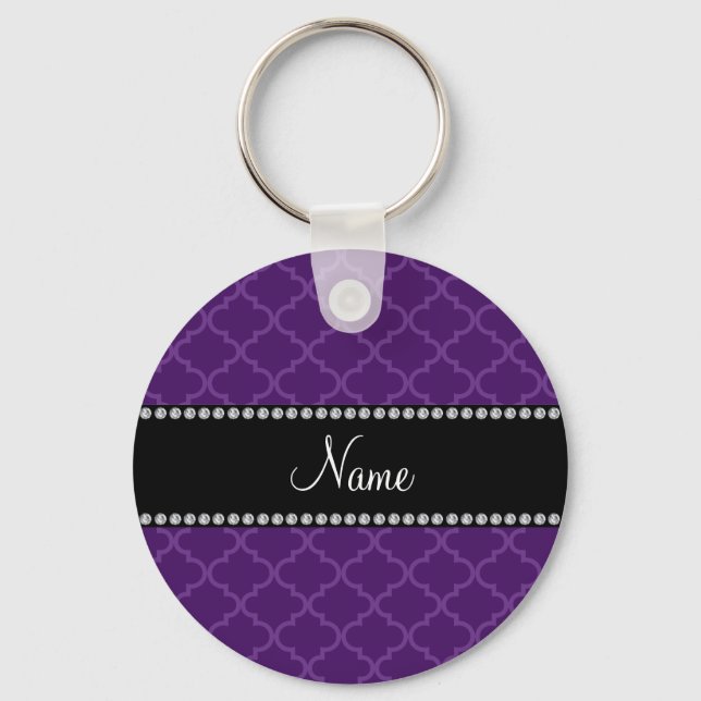 Personalized name Purple moroccan Keychain (Front)