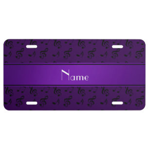 Personalized name purple music notes license plate