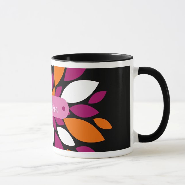 Personalized Name Purple Orange Flower Petal Art Mug (Right)