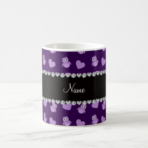 Personalized name purple owl hearts coffee mug