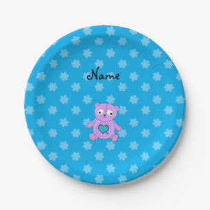 Personalized name purple panda blue flowers paper plates