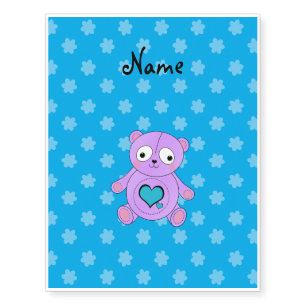 Personalized name purple panda blue flowers temporary tattoos