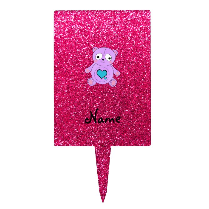 Personalized name purple panda pink glitter cake toppers