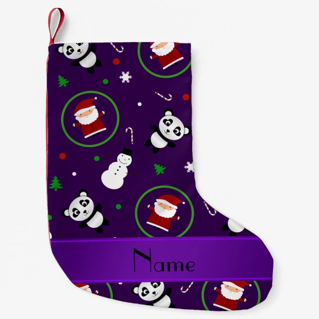 Personalized name purple panda santas christmas small christmas stocking (Front)