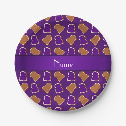 Personalized name purple peanut butter jelly paper plates