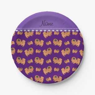 Personalized name purple Pekingese dogs Paper Plates