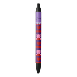 Personalized name purple pigs red hearts stripes pen