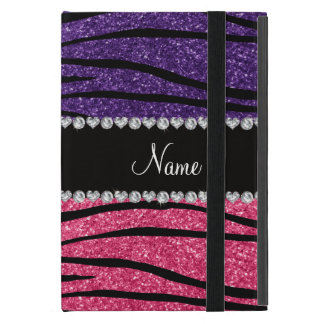 Personalized name purple pink glitter zebra stripe iPad mini cases