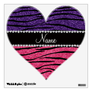 Personalized name purple pink glitter zebra stripe wall sticker