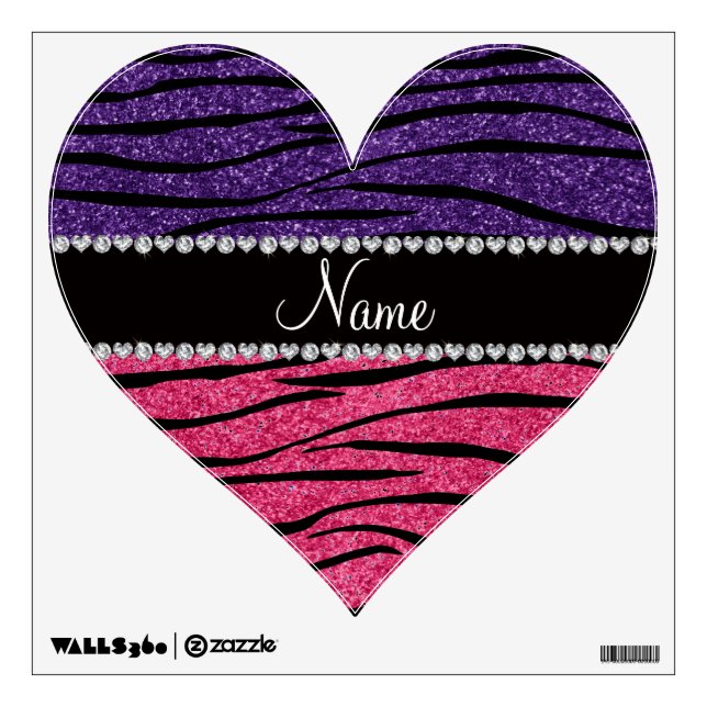 Personalized name purple pink glitter zebra stripe wall sticker (Front)