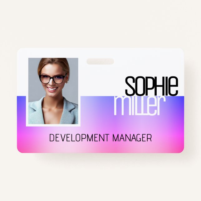 Personalized Name Purple Pink Gradient Trendy  Badge (Front)