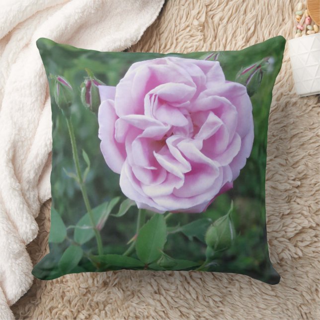 Personalized Name Purple Pink Rose Photo Throw Pillow (Blanket)