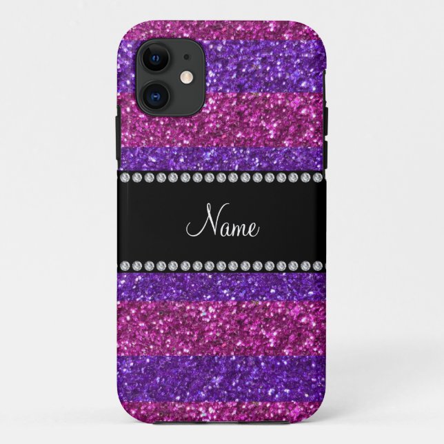 Personalized name purple pink stripes glitter Case-Mate iPhone case (Back)