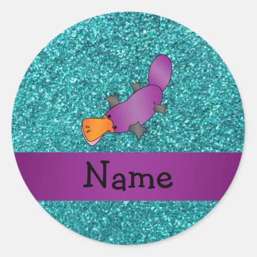 Personalized name purple platypus classic round sticker