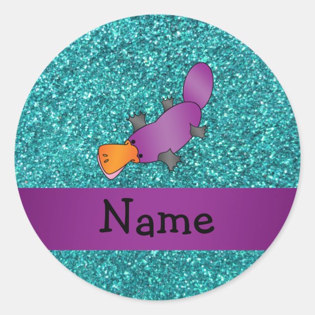 Personalized name purple platypus classic round sticker (Front)